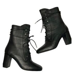 Longchamp Black Lace-Up Boots with Chunky Heel